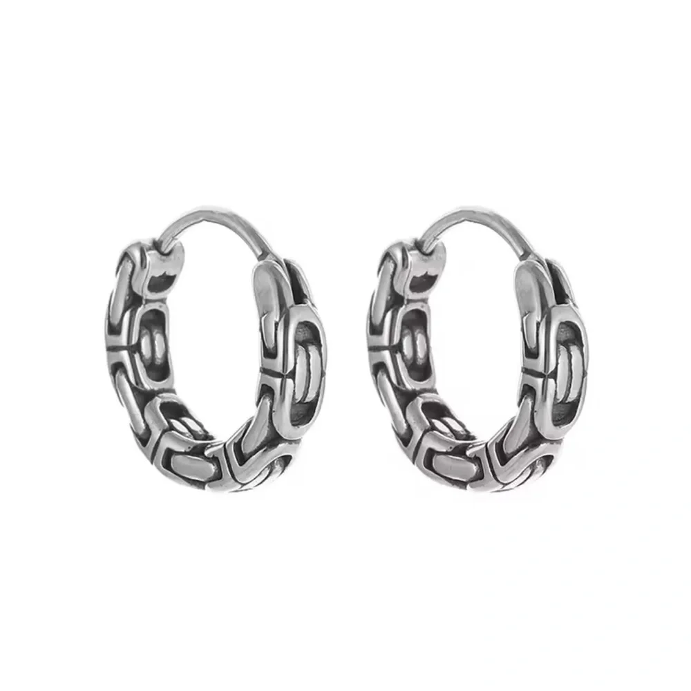 Platinum Plated Interlocking Links Biker Huggie Hoop Earrings Punk Unisex